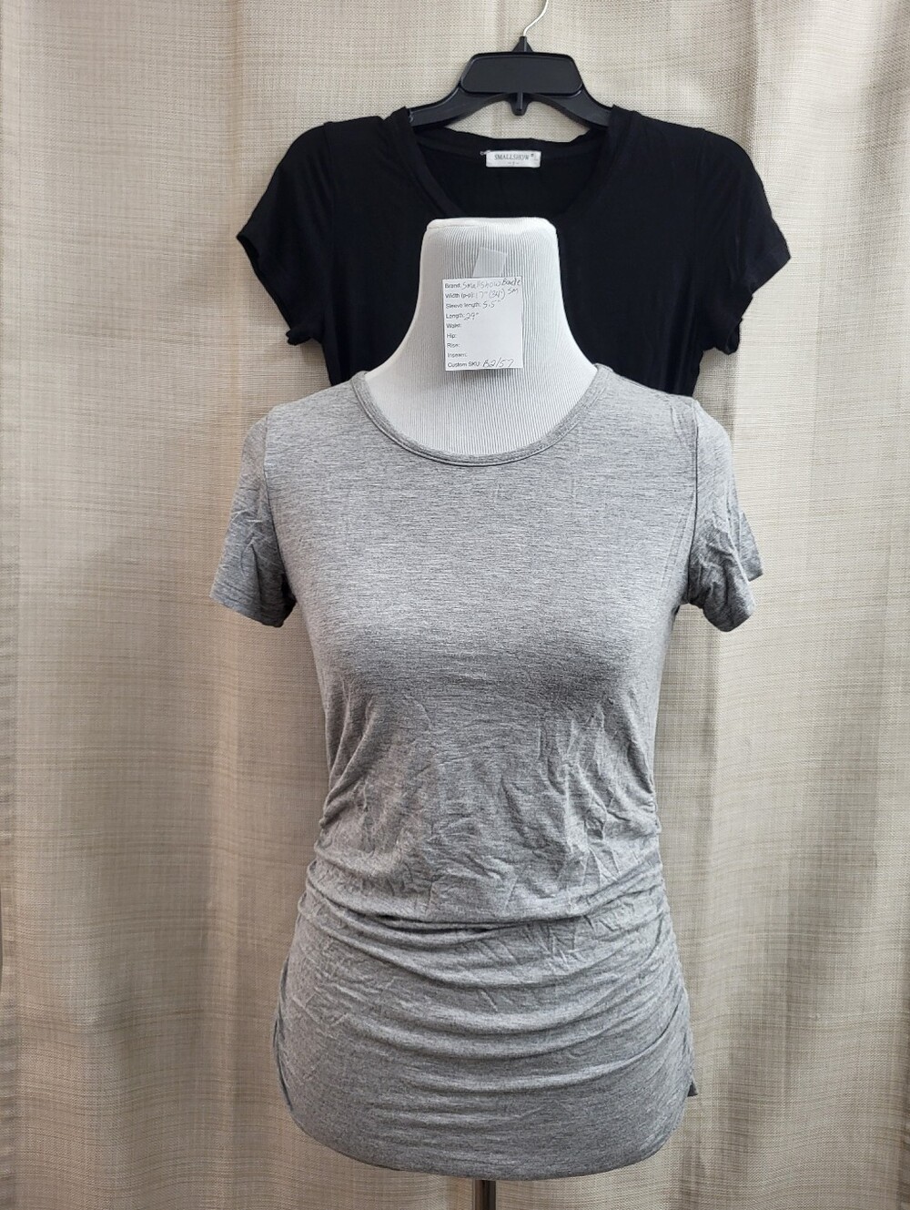 Smallshow Maternity Lot 2 Tops Gray Black V-Neck Ruched Side Short Sleeve Size S